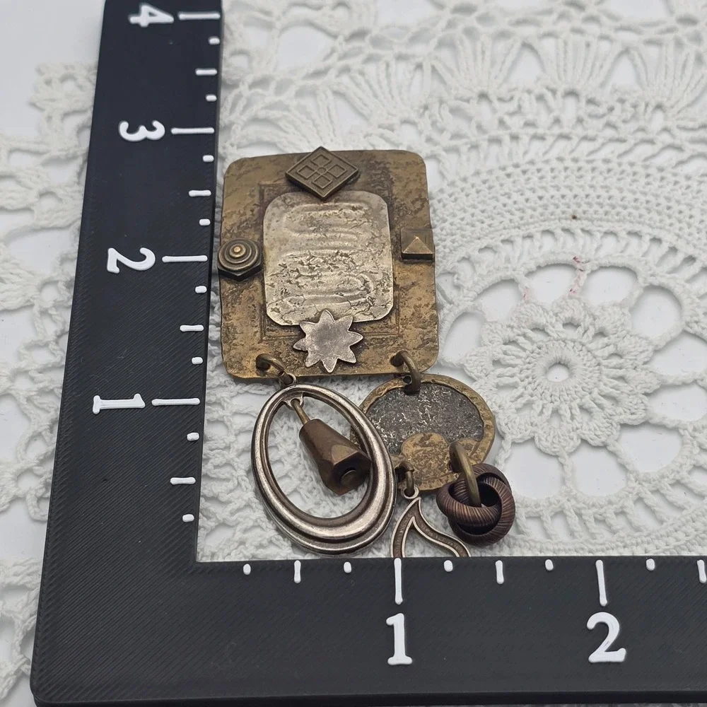 Vintage Marjorie Baer SF Brooch Mixed Metal Hammered Brutalist Artisan Signed